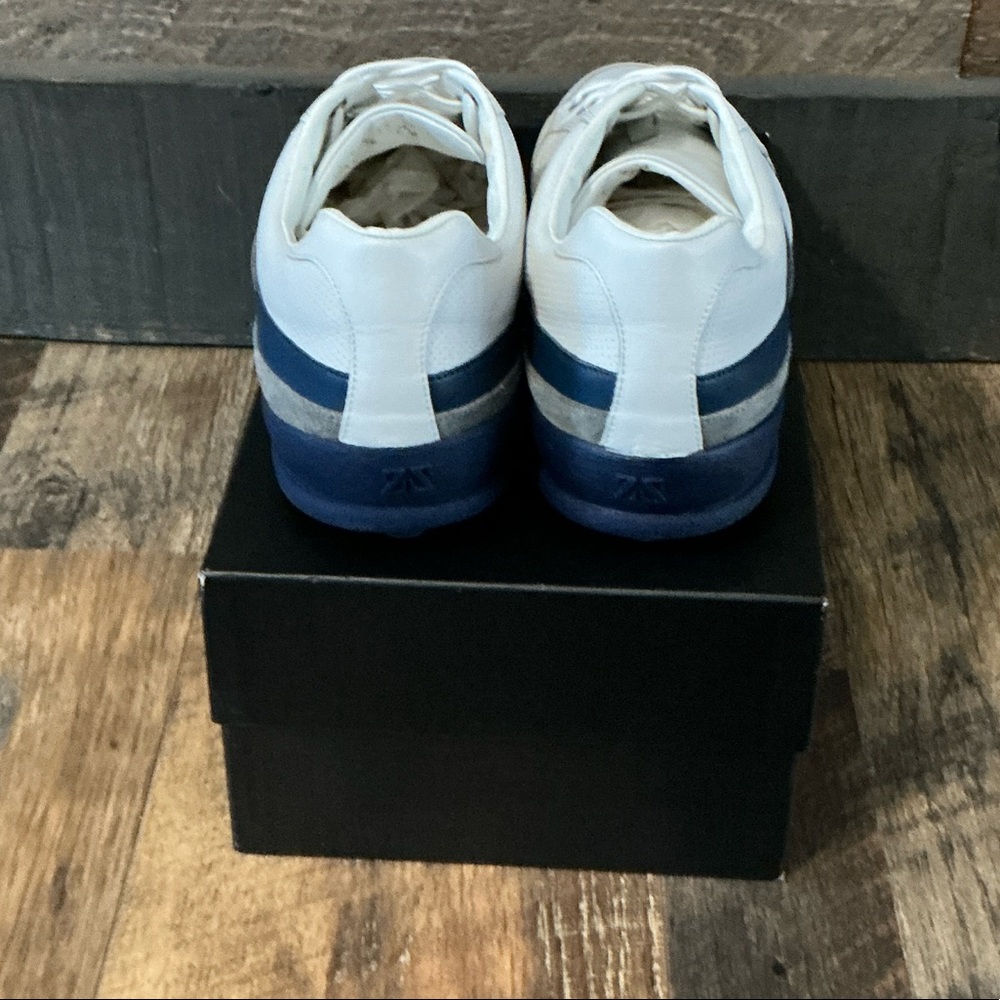 Zegna Sport White Leather Trainers – Blue Stripe – Men’s Size 12 - Picture 9 of 12